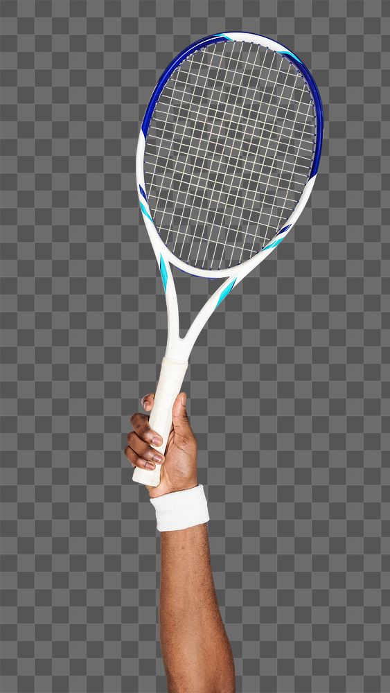 Tennis racket png in hand sticker on transparent background
