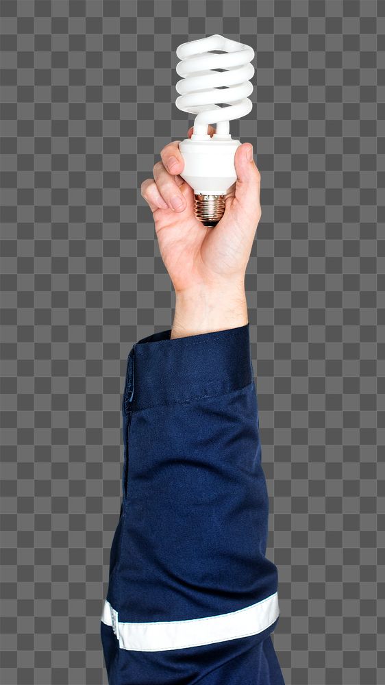 Light bulb png in hand sticker on transparent background