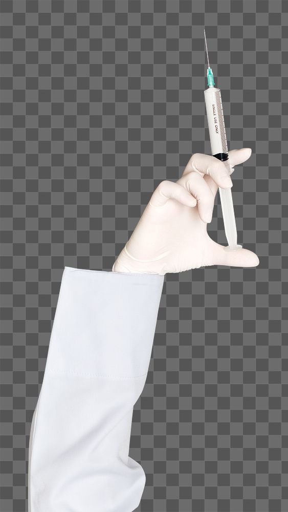 Syringe png in hand sticker on transparent background