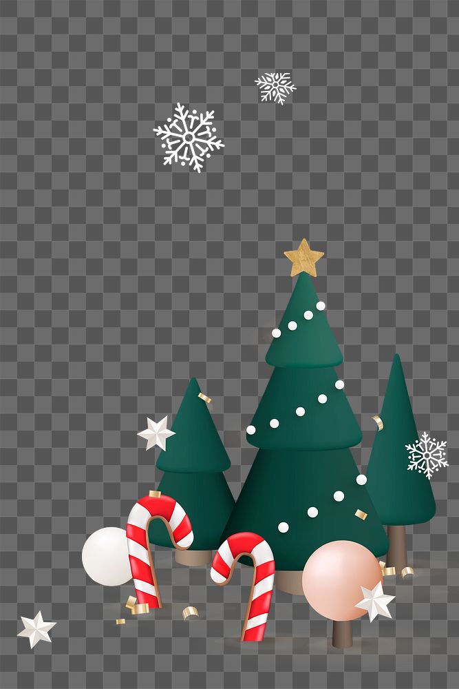 Winter png transparent background, 3D Christmas tree and candy cane