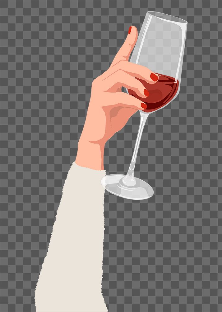 Red wine glass png sticker, held by woman, drink illustration design