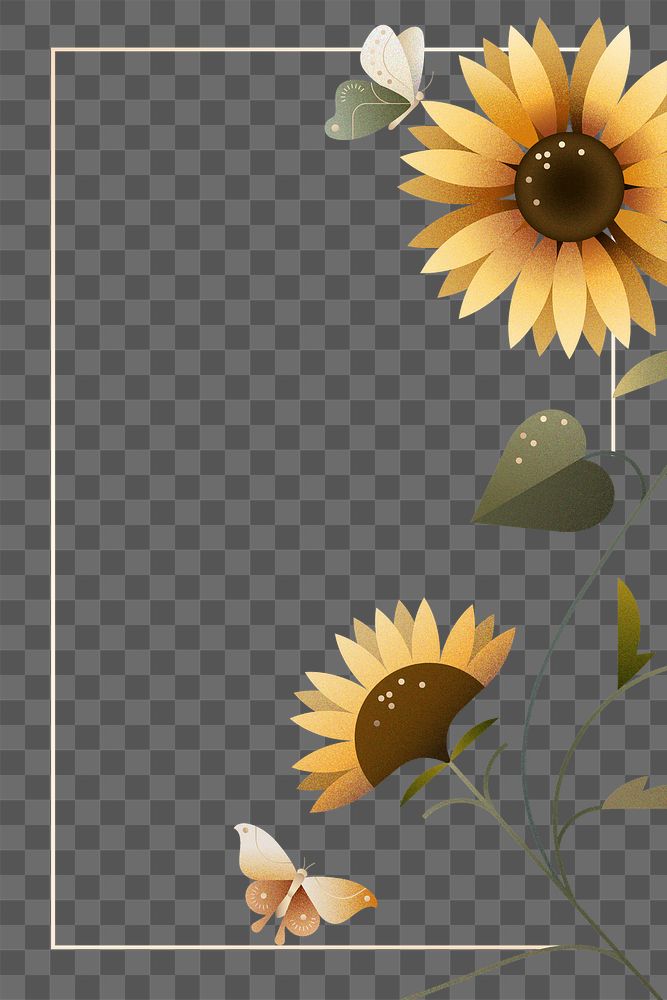 Aesthetic geometric sunflower frame png, flower design element, transparent background