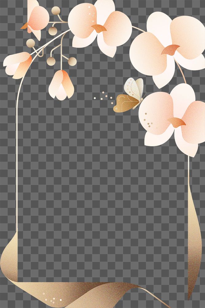 Pink orchids frame png, aesthetic botanical sticker design, transparent background