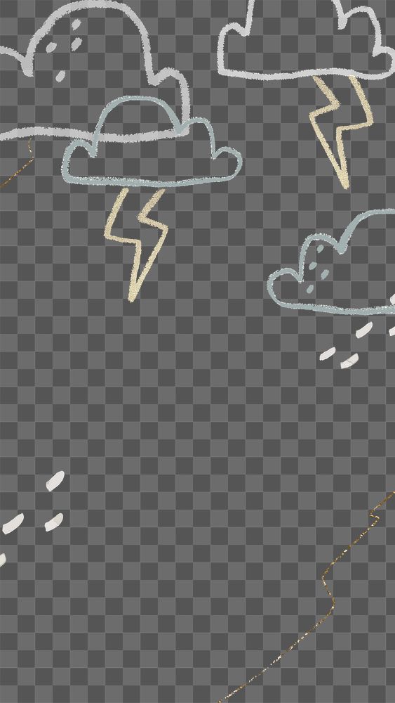 Thunder png border background rainy weather doodle illustration