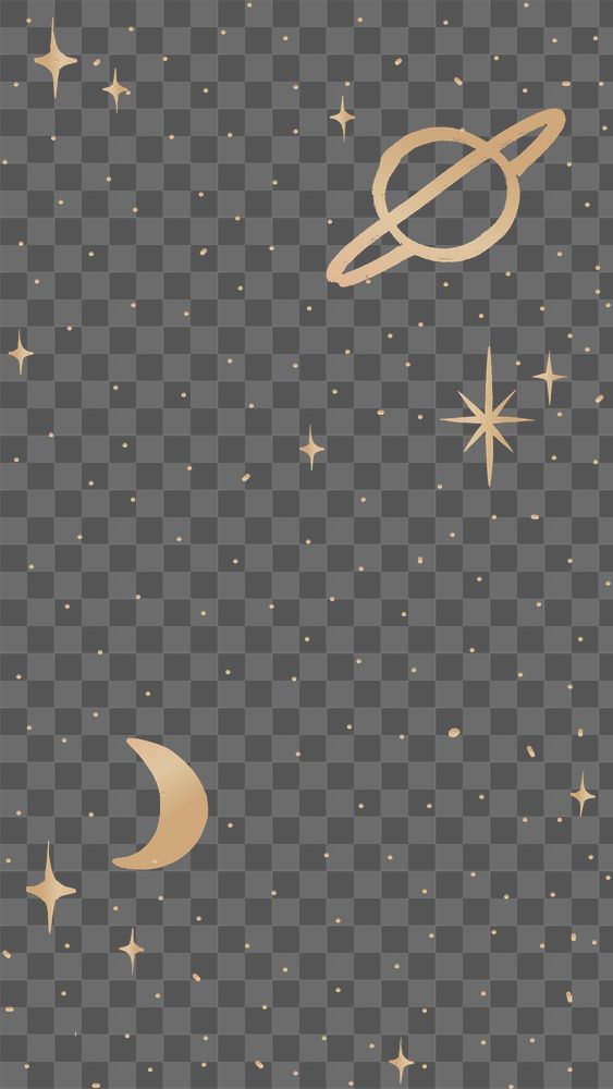 Png Saturn half moon gold starry sky on transparent background