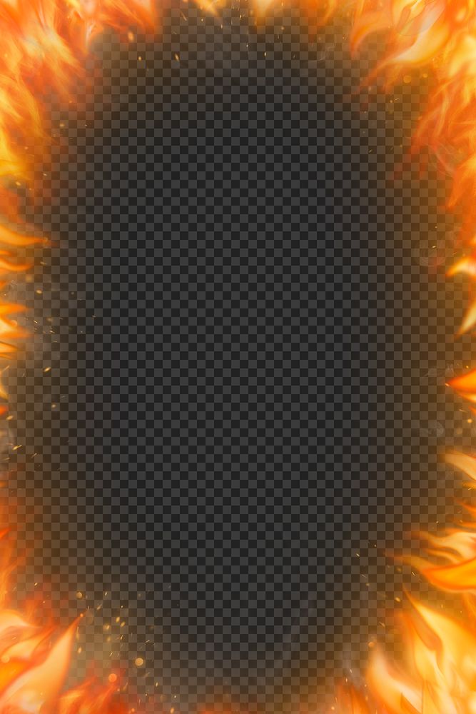 Flame png frame, orange realistic fire transparent image
