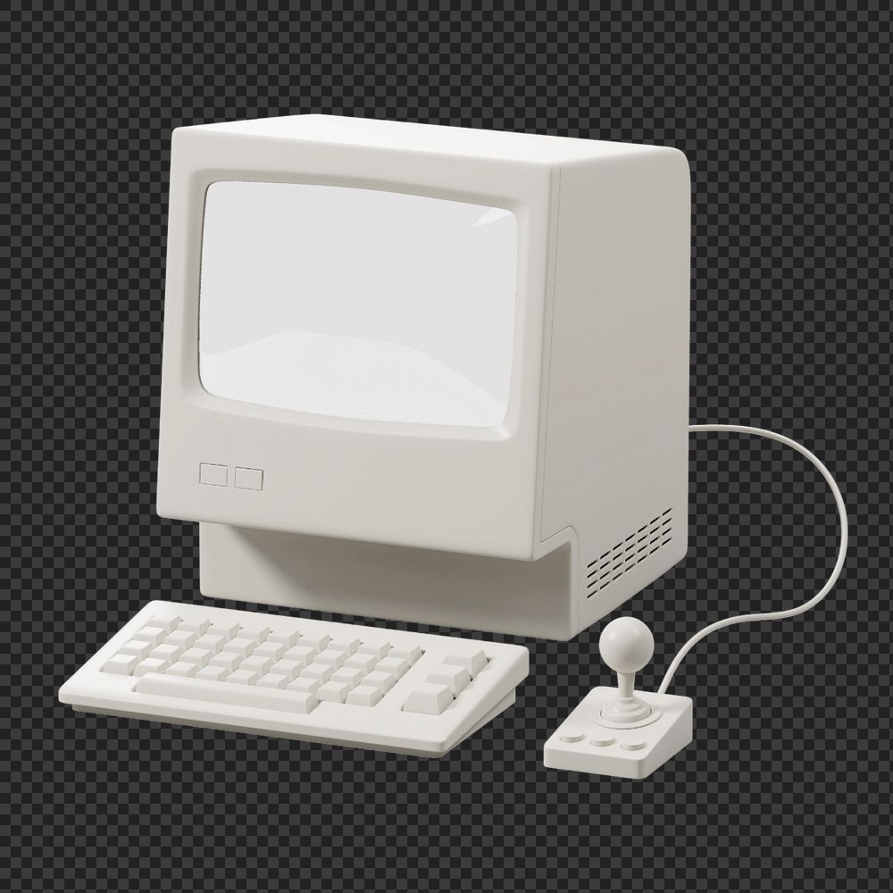Editable retro white computer, 3D rendering design