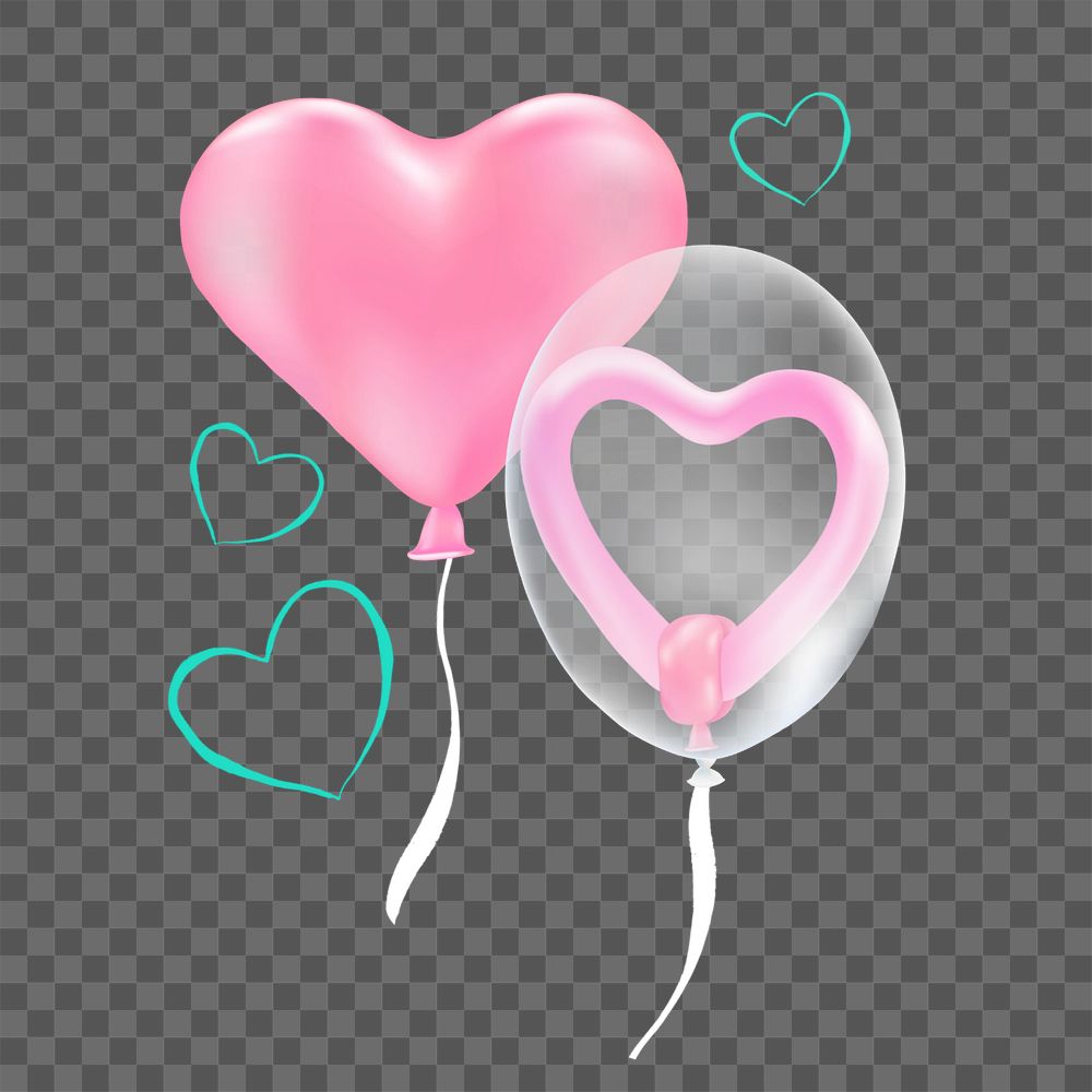 Heart balloons png element, editable Valentine's day collage remix