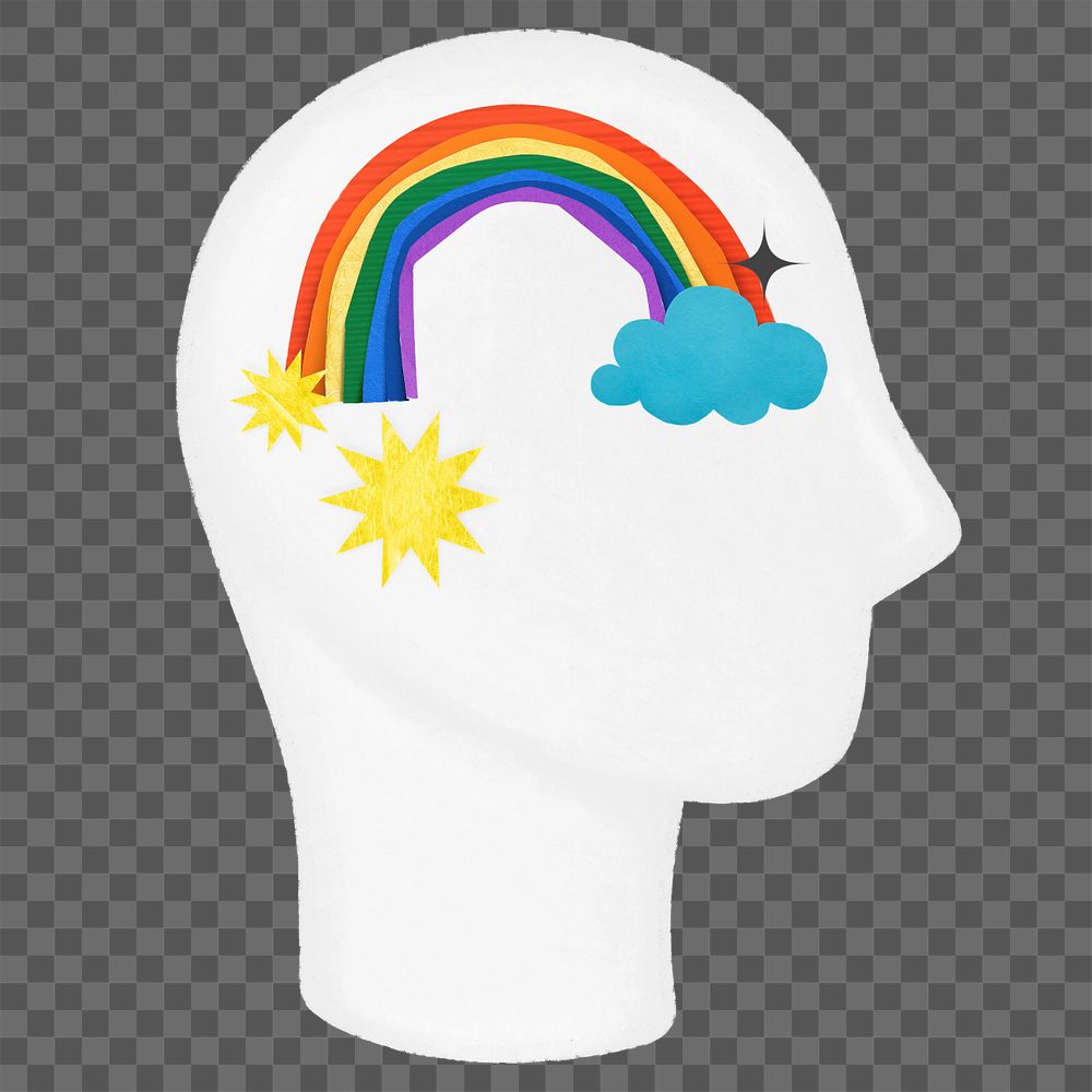 Rainbow head png, mental health remix, editable design