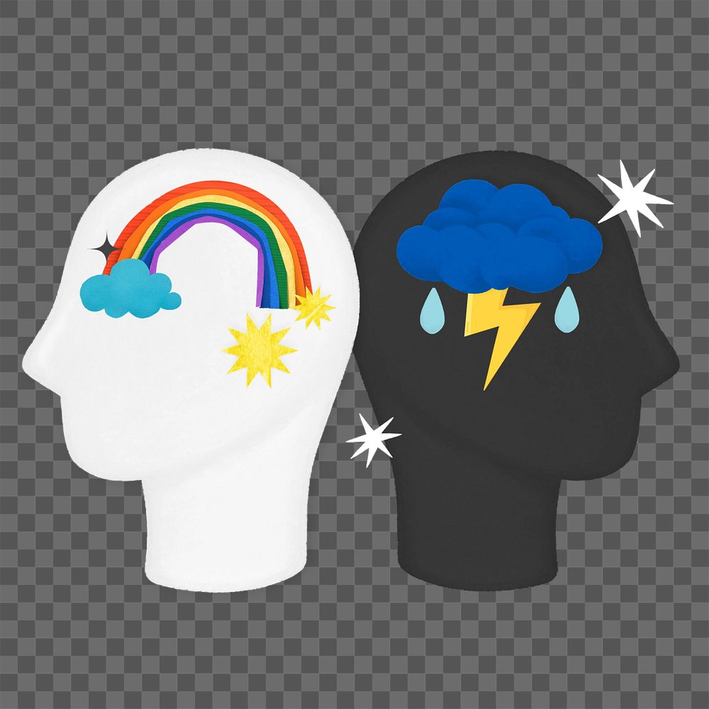 Rainbow cloud head png, mental health remix, editable design