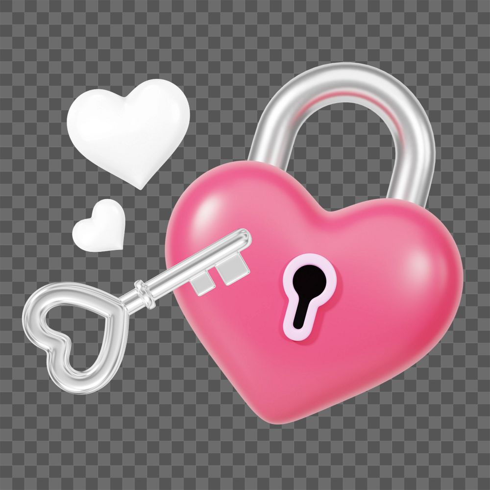 Valentine's heart padlock png, 3D love remix, editable design