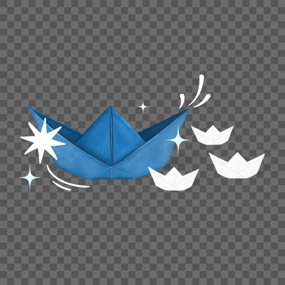 Blue boat origami png illustration, editable design