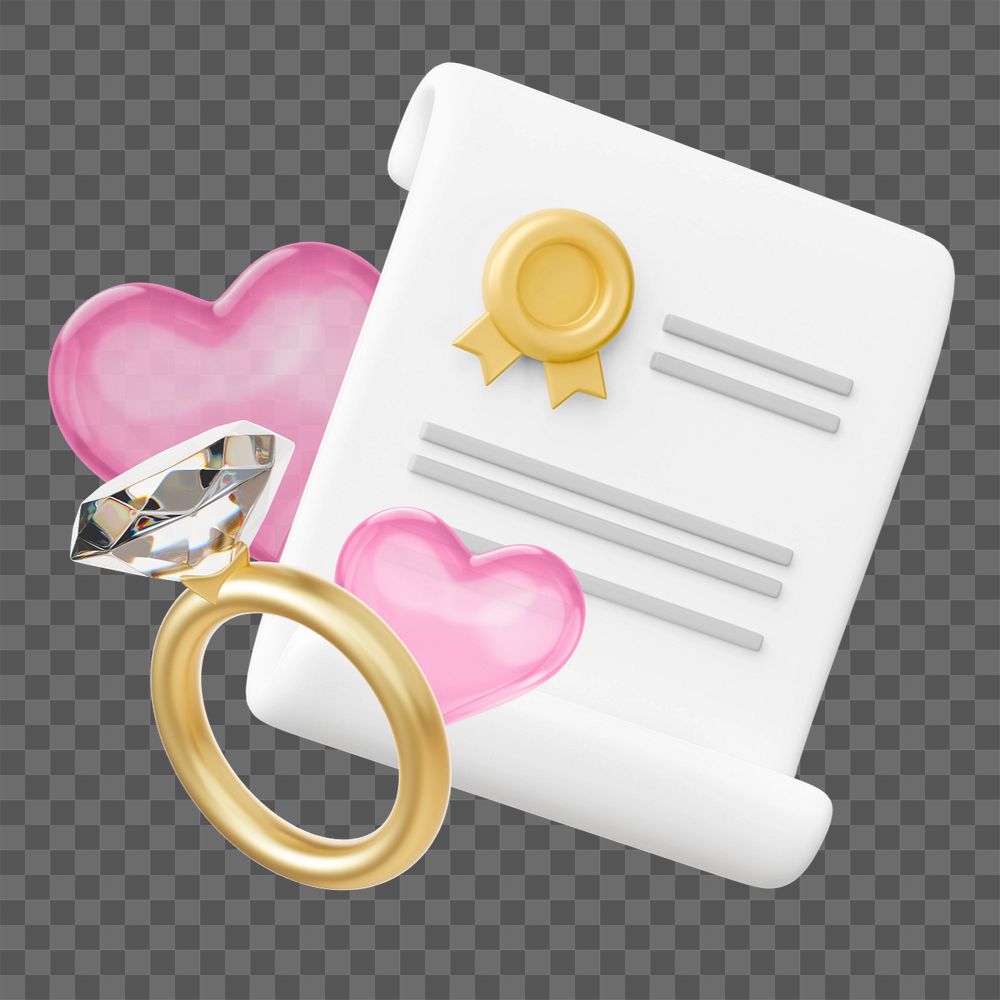 Marriage certificate png diamond ring, 3D wedding remix, editable design