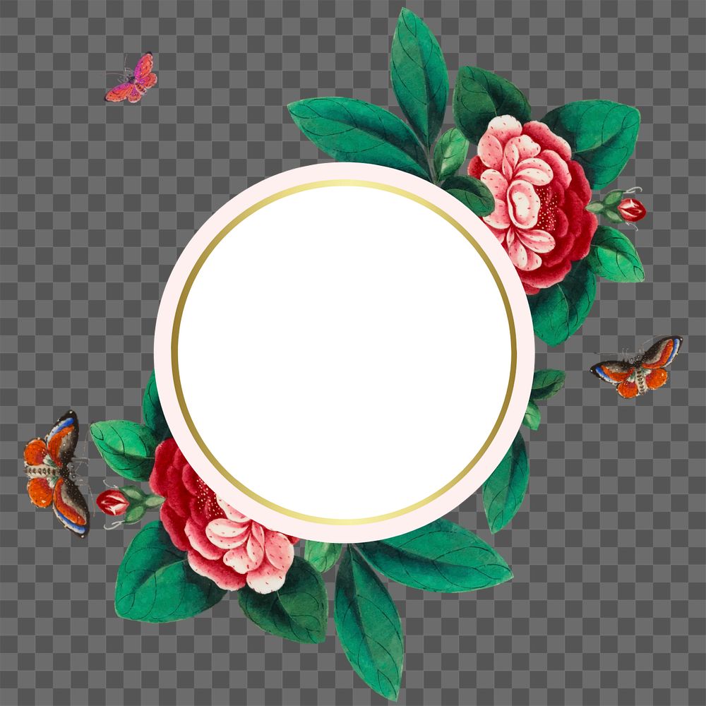 Vintage flower png illustration, round shape on transparent background, editable design