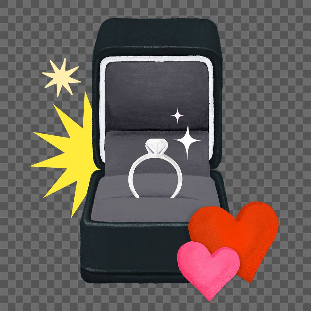 Wedding diamond ring png, black velvet box illustration, editable design