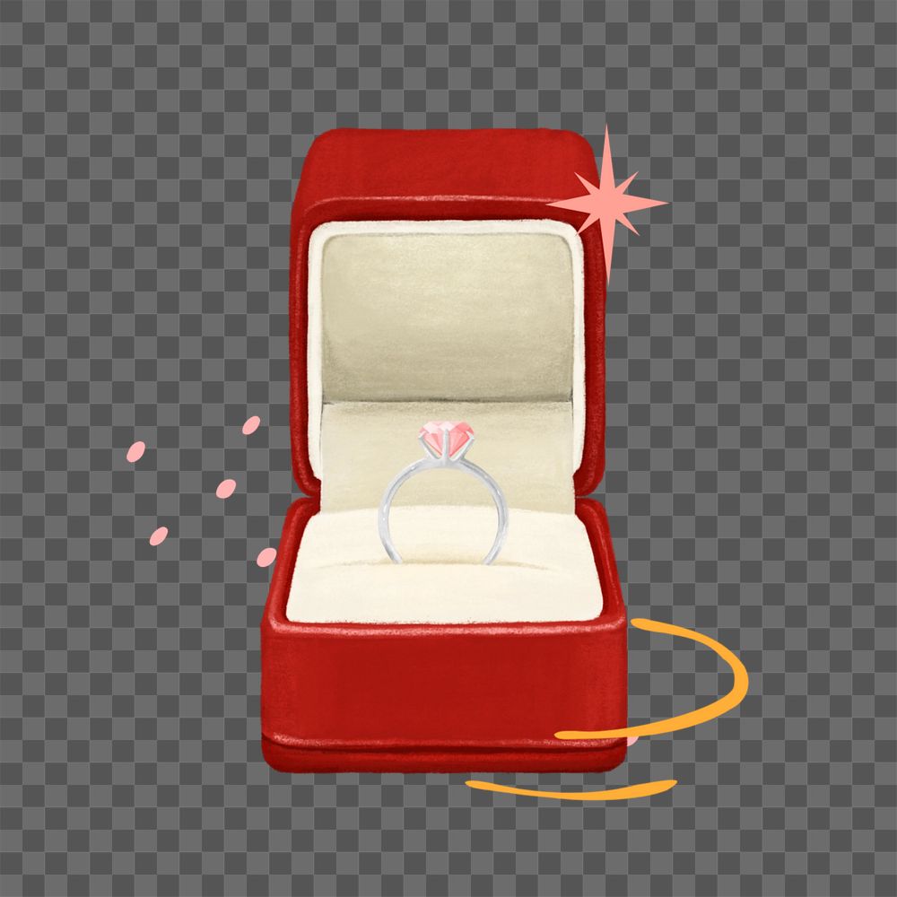 Wedding diamond ring png, red velvet box illustration, editable design