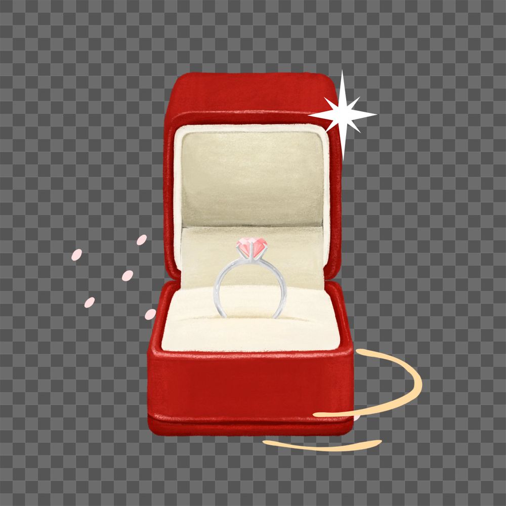 Wedding diamond ring png, red velvet box illustration, editable design