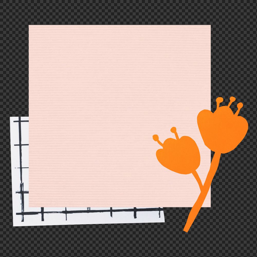 Pink png paper note, flower collage element on transparent background, editable design
