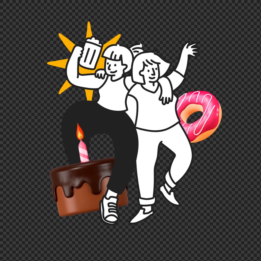Doodle women birthday party png, transparent background