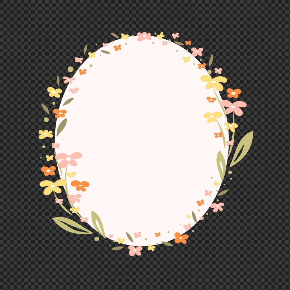 Oval flower png frame on transparent background, editable design