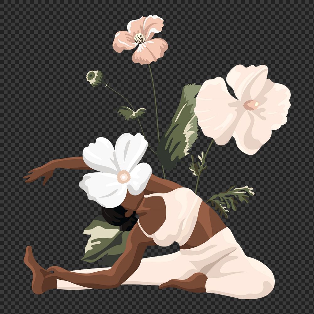 Woman yoga png pose flower, wellness remix, editable design