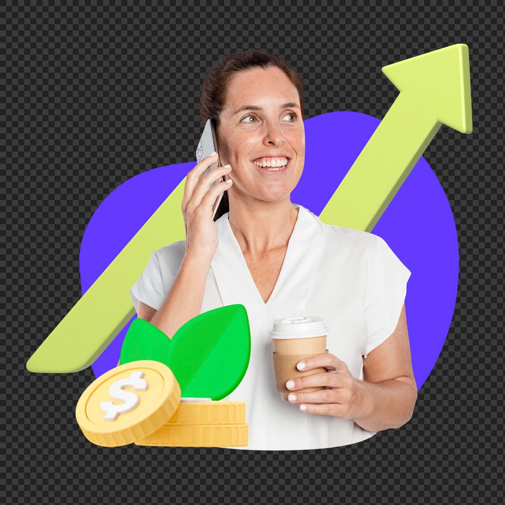 Png woman in finance 3D remix, transparent background, editable design