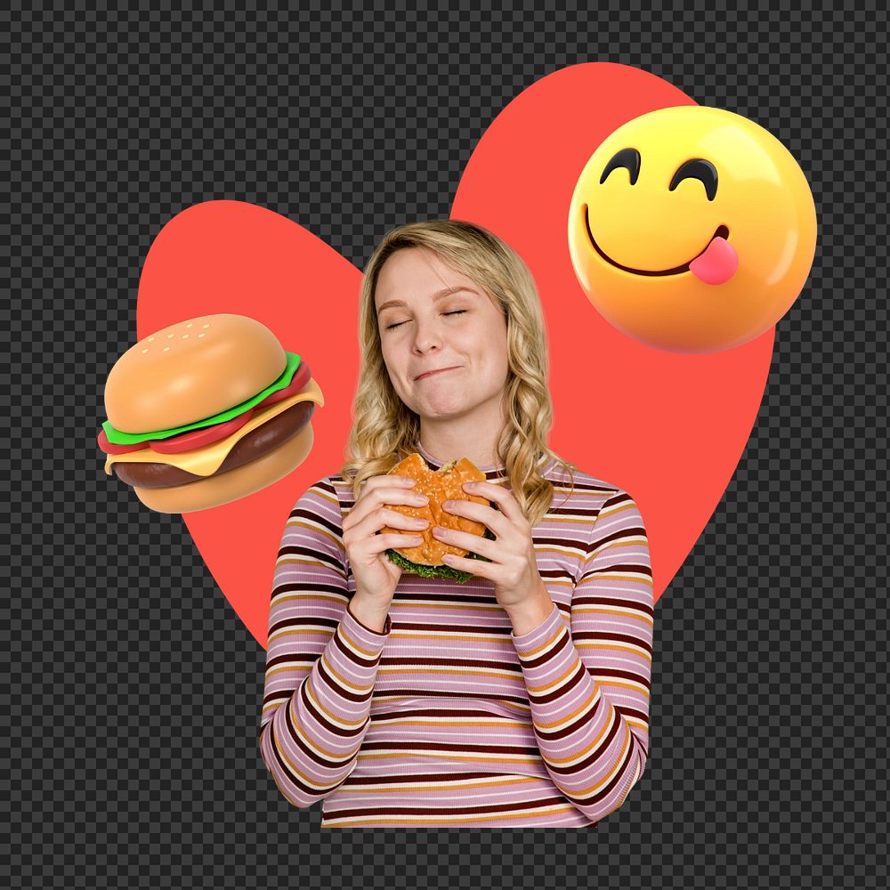 Png woman, fast food 3D remix, transparent background, editable design