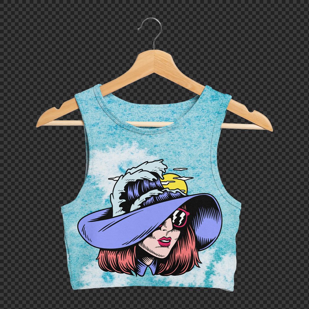 Tank crop top mockup element, blue tie-dye, editable design