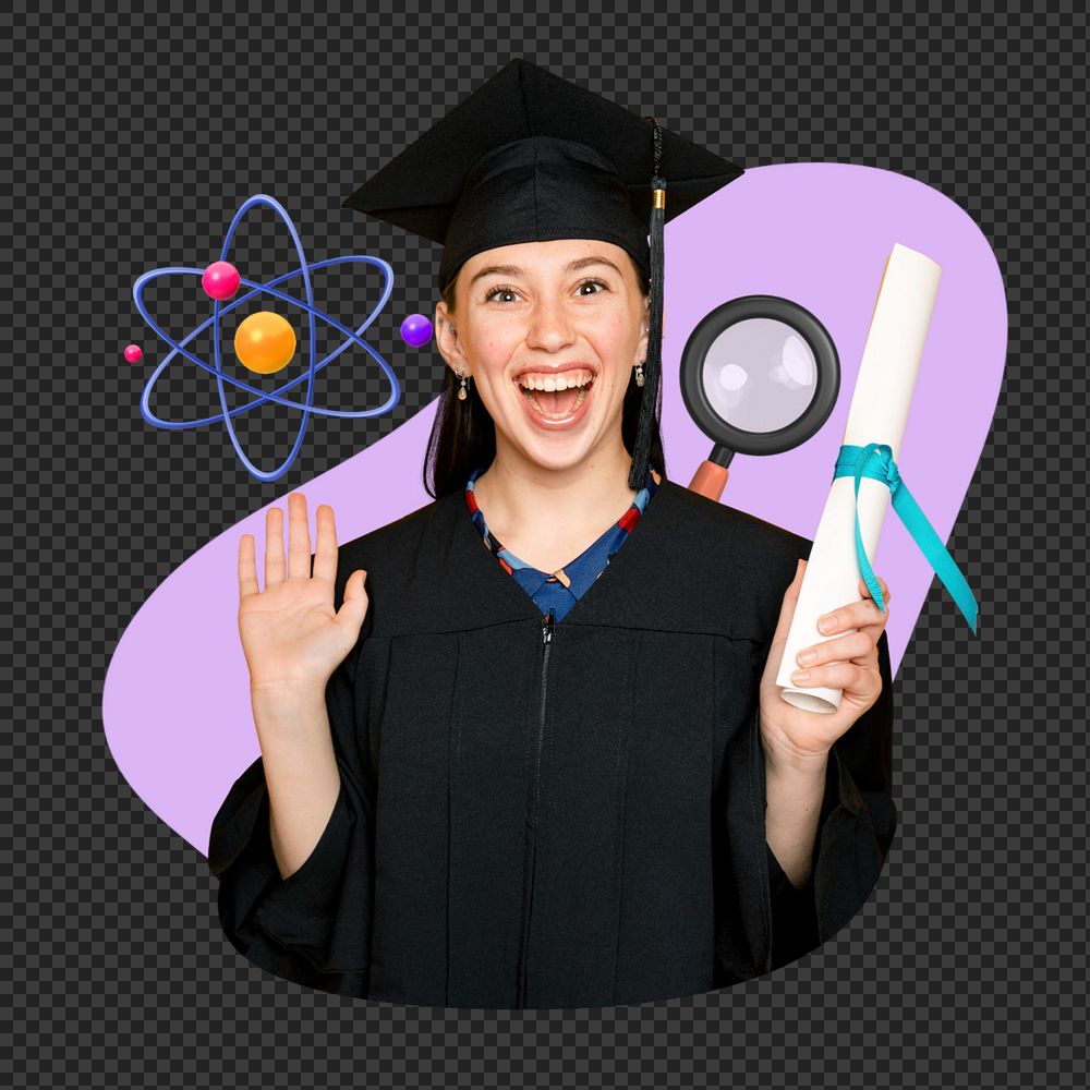 Science graduate woman png, education editable remix