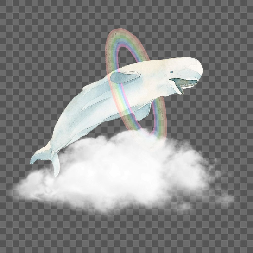 Whale swimming on sky collage element