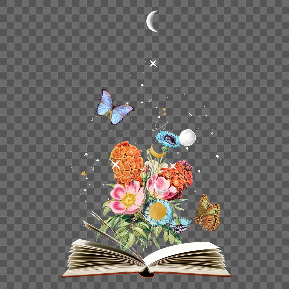 Floral book collage element, aesthetic design