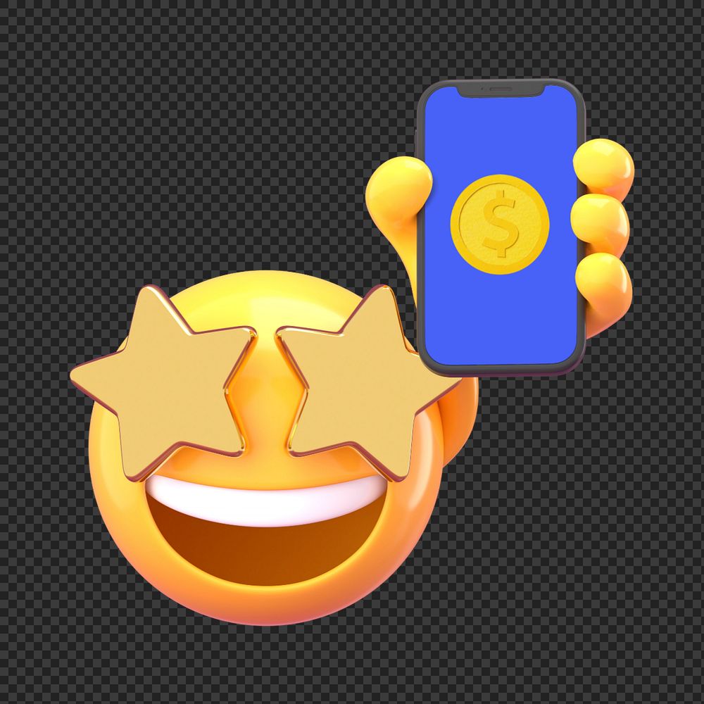 Mobile screen mockup, 3D emoji  editable design