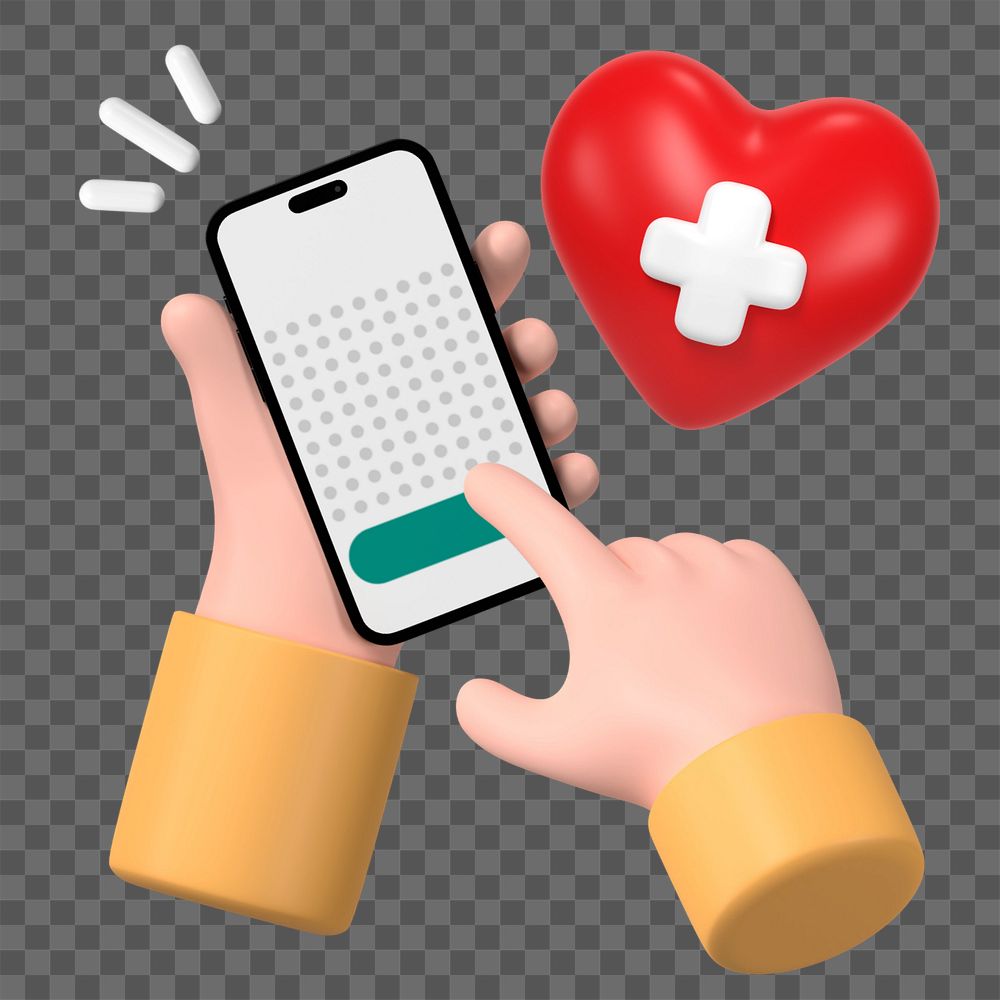 Health tracking app, 3D hand holding phone, editable elements