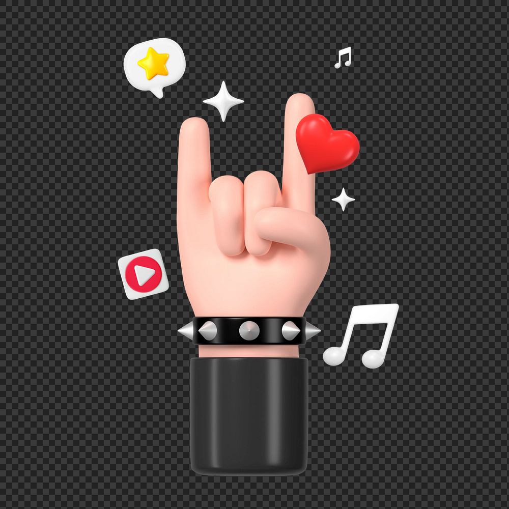 Rock and roll hand, 3D gesture illustration, editable elements