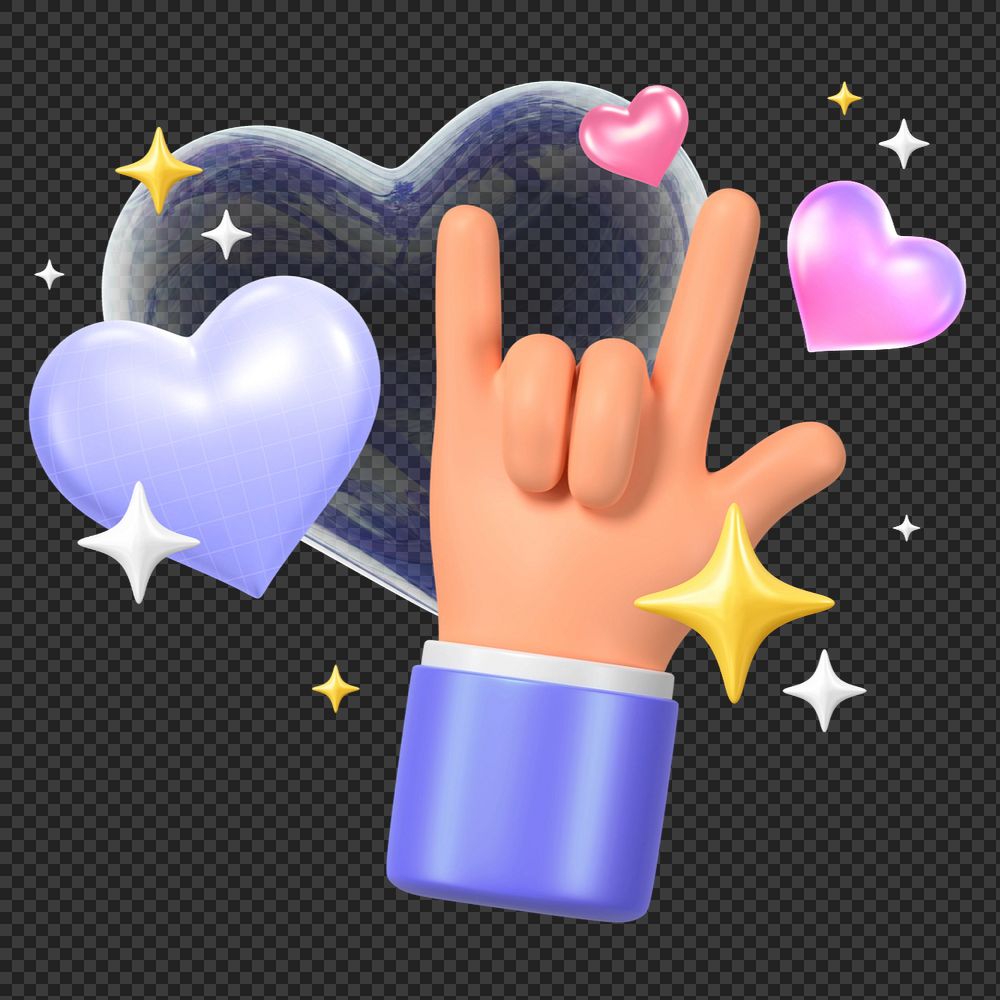 ILY hand sign, 3D love language illustration, editable elements