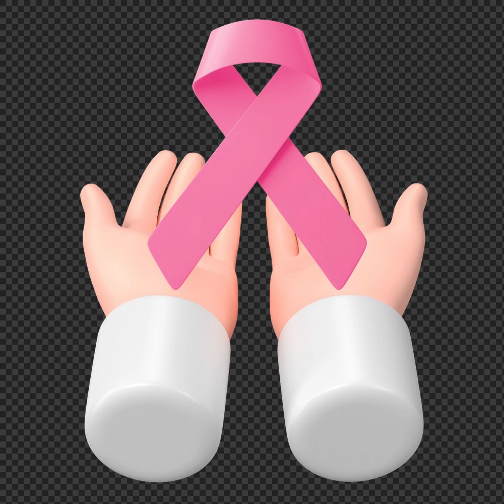Breast cancer awareness, 3D hands cupping pink ribbon, editable elements