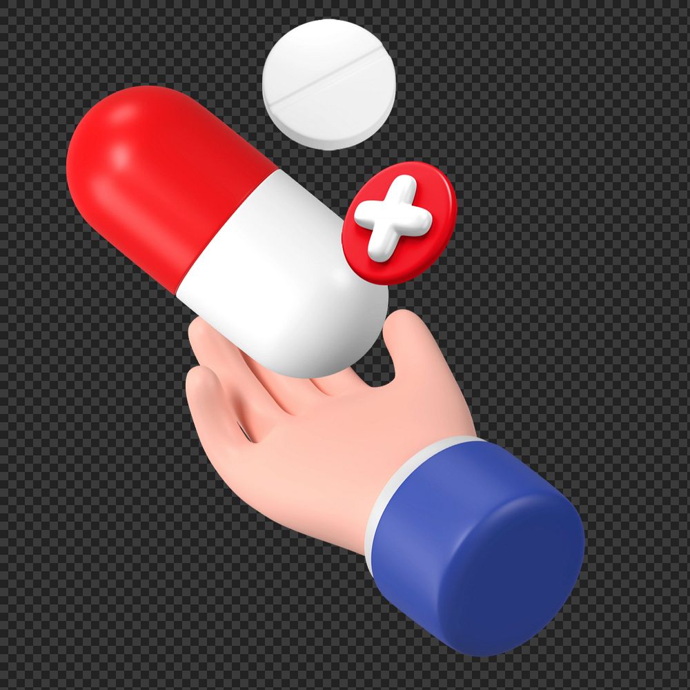 3D capsule medicine, health hand graphic, editable elements