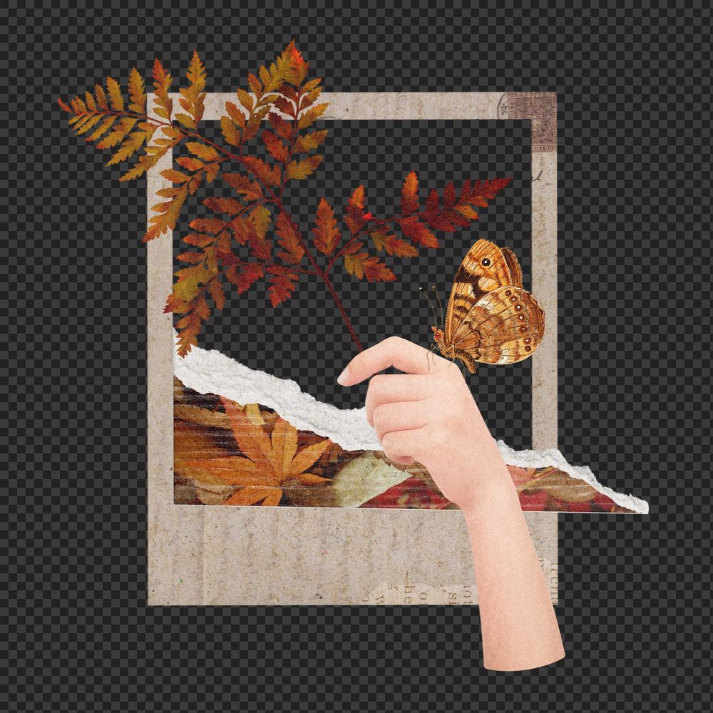 Autumn instant photo frame element, editable brown leaves design