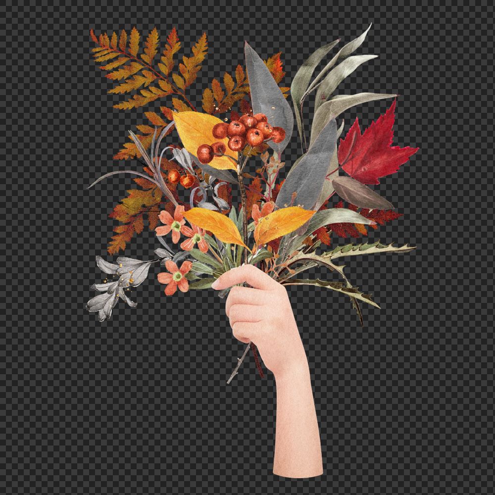 Autumn leaves element, editable hand holding design