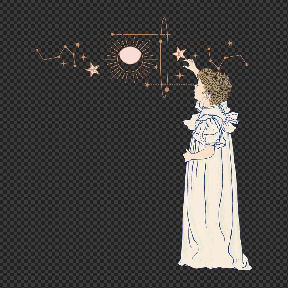 Little girl in nightgown clipart, editable Art Nouveau character element