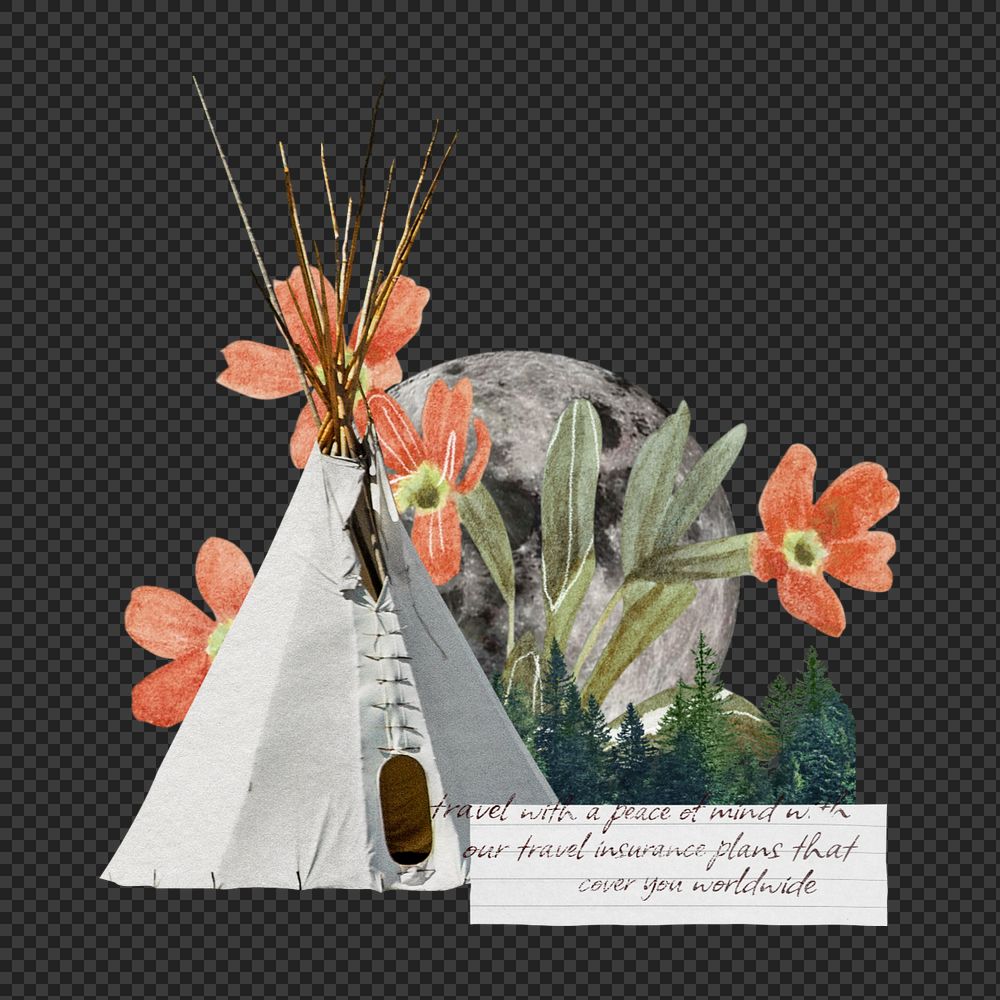 Native American tent element, editable aesthetic travel collage design