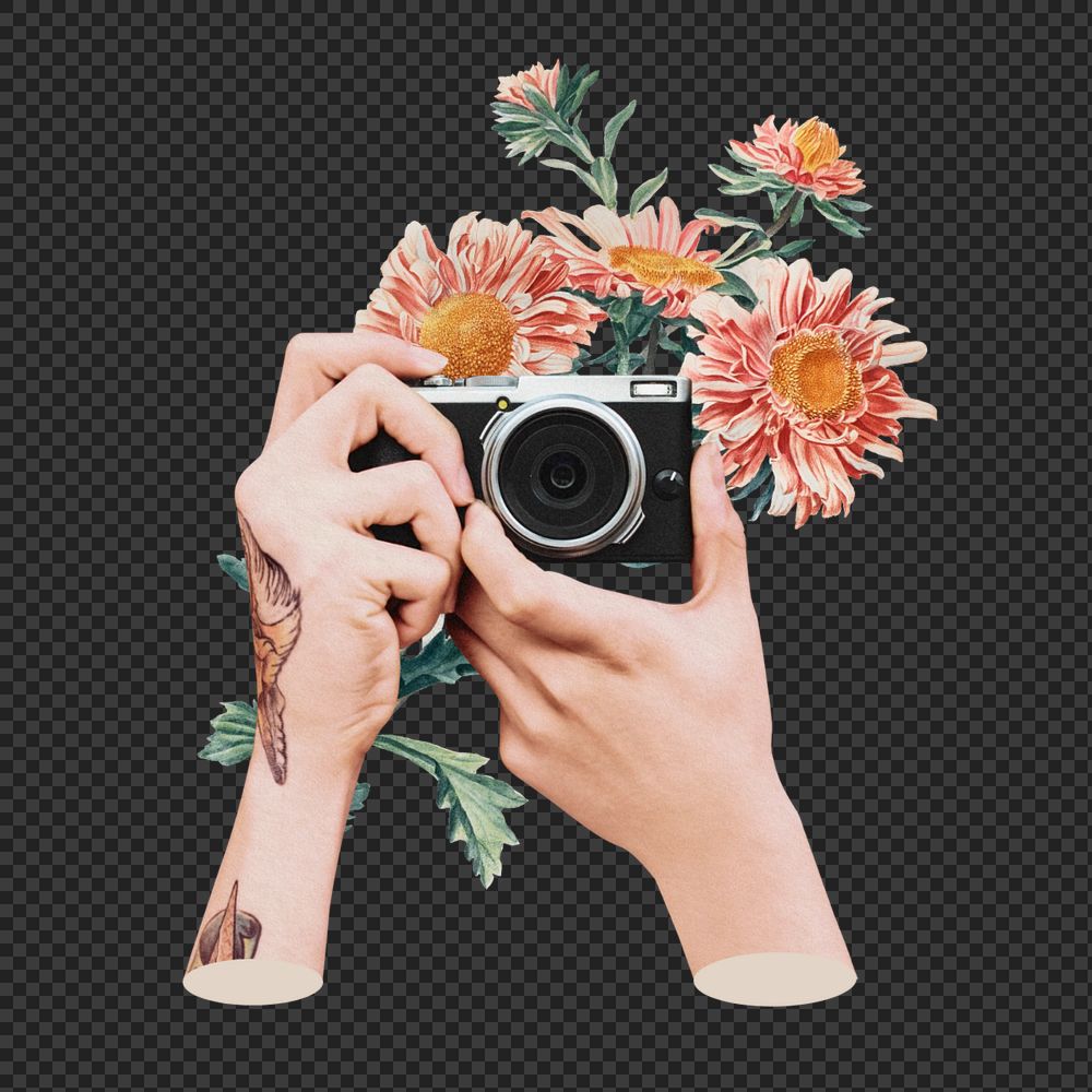 Retro film camera element, editable aesthetic travel collage design