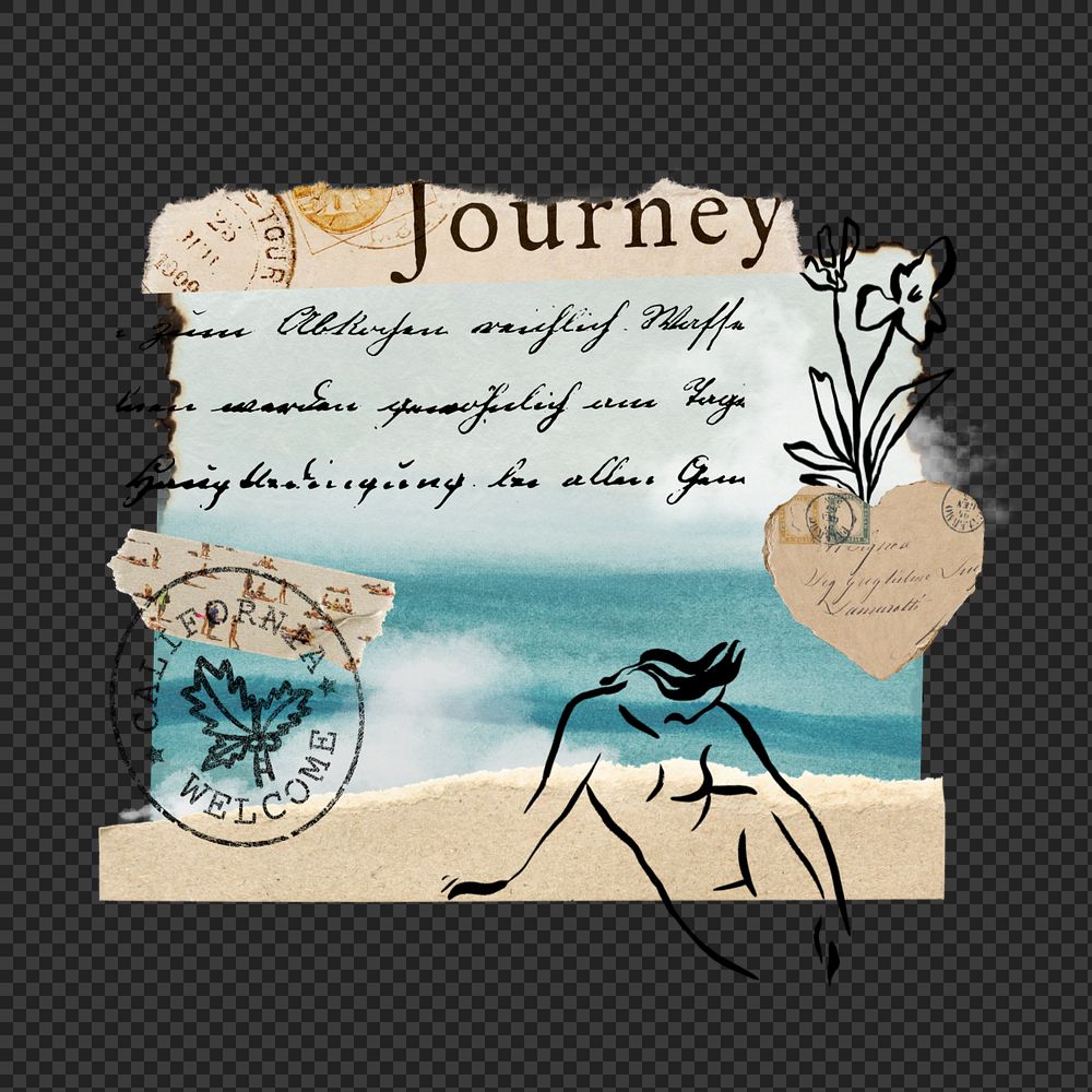 Beach travel png sticker, mixed media editable design