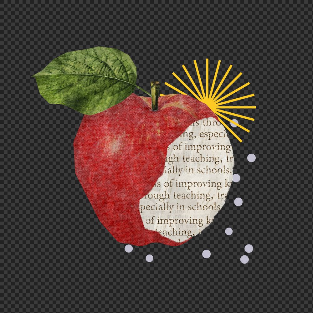 Bitten apple element, editable education paper collage design