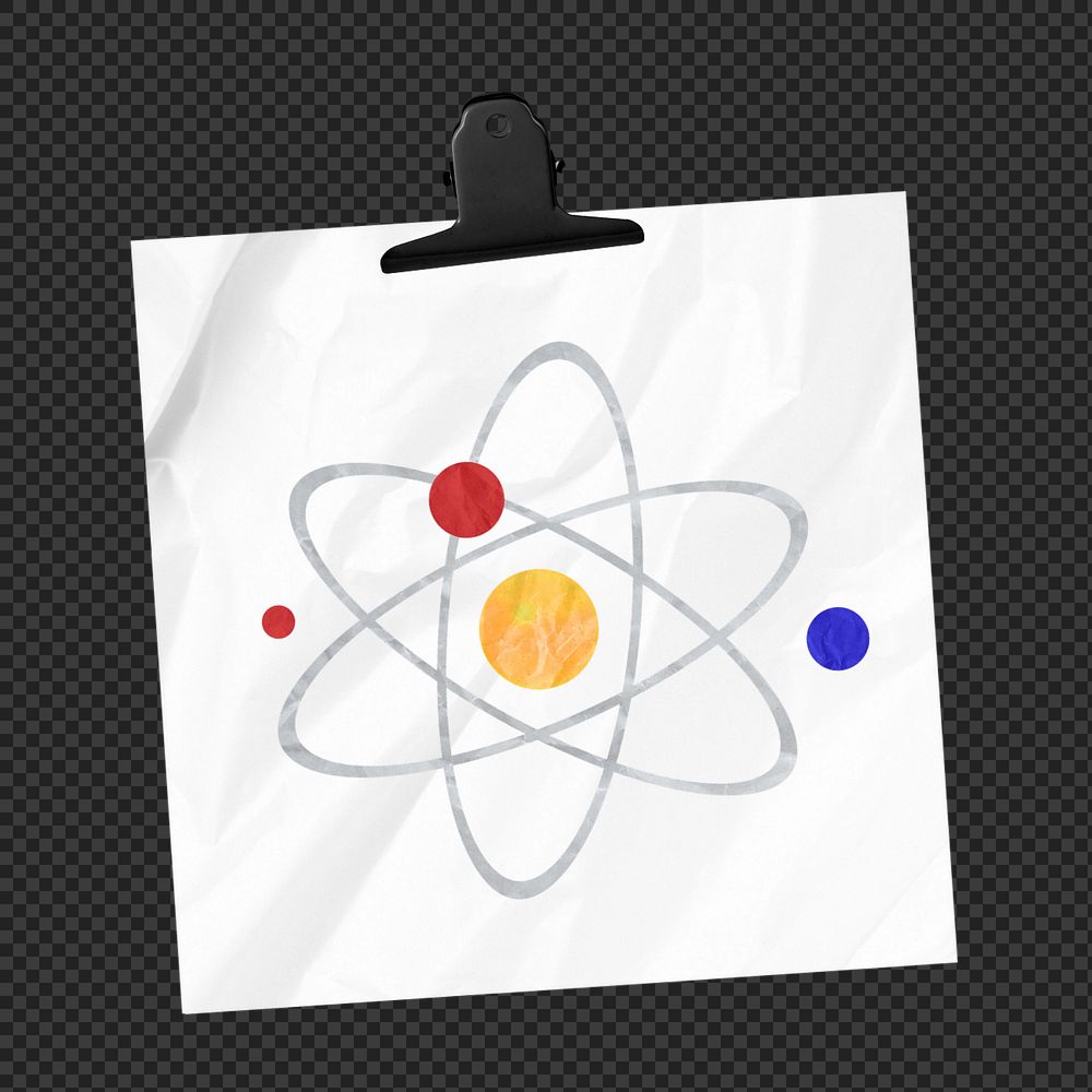 Wrinkled notepaper element, editable atom science, creative education paper collage design
