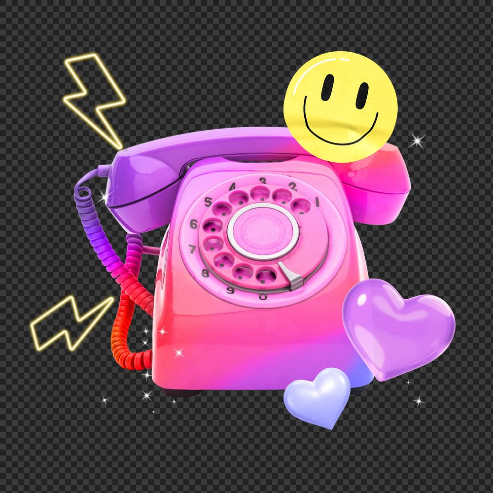 3D telephone sticker, mixed media editable design