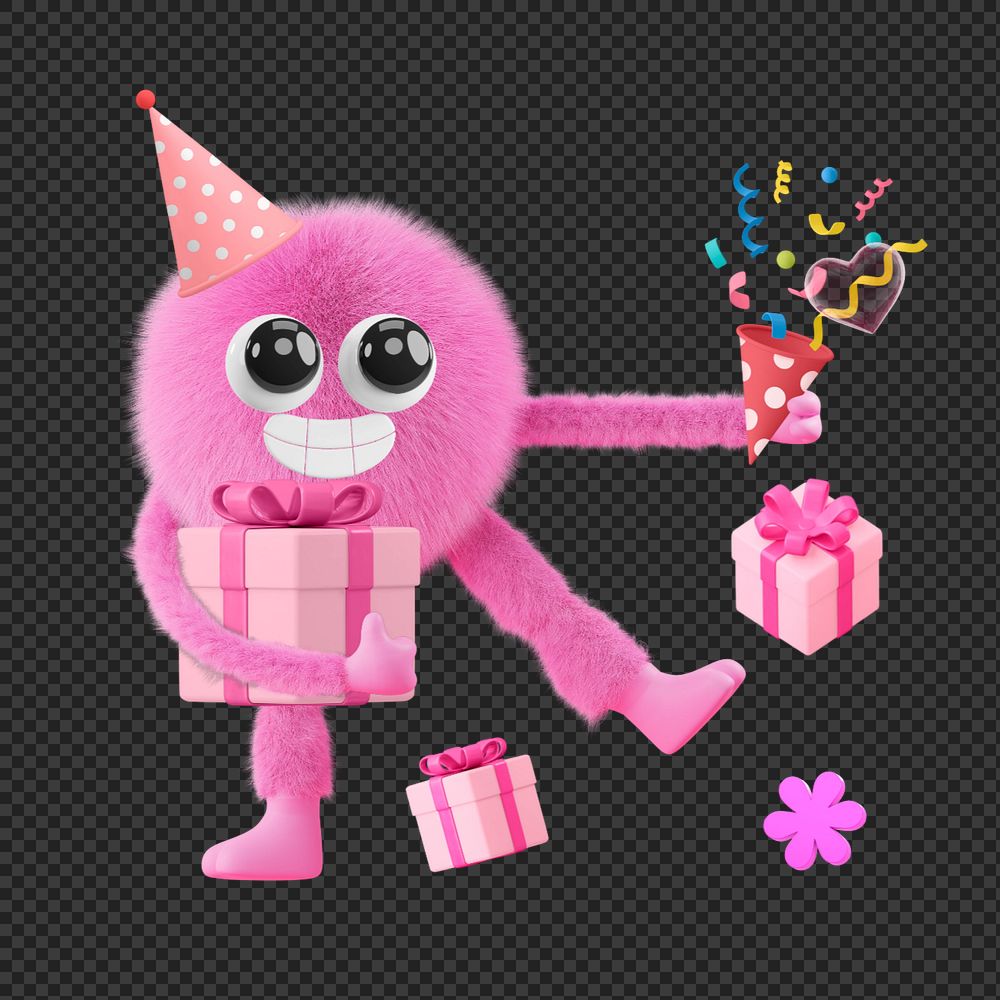 Birthday monster sticker, mixed media editable design