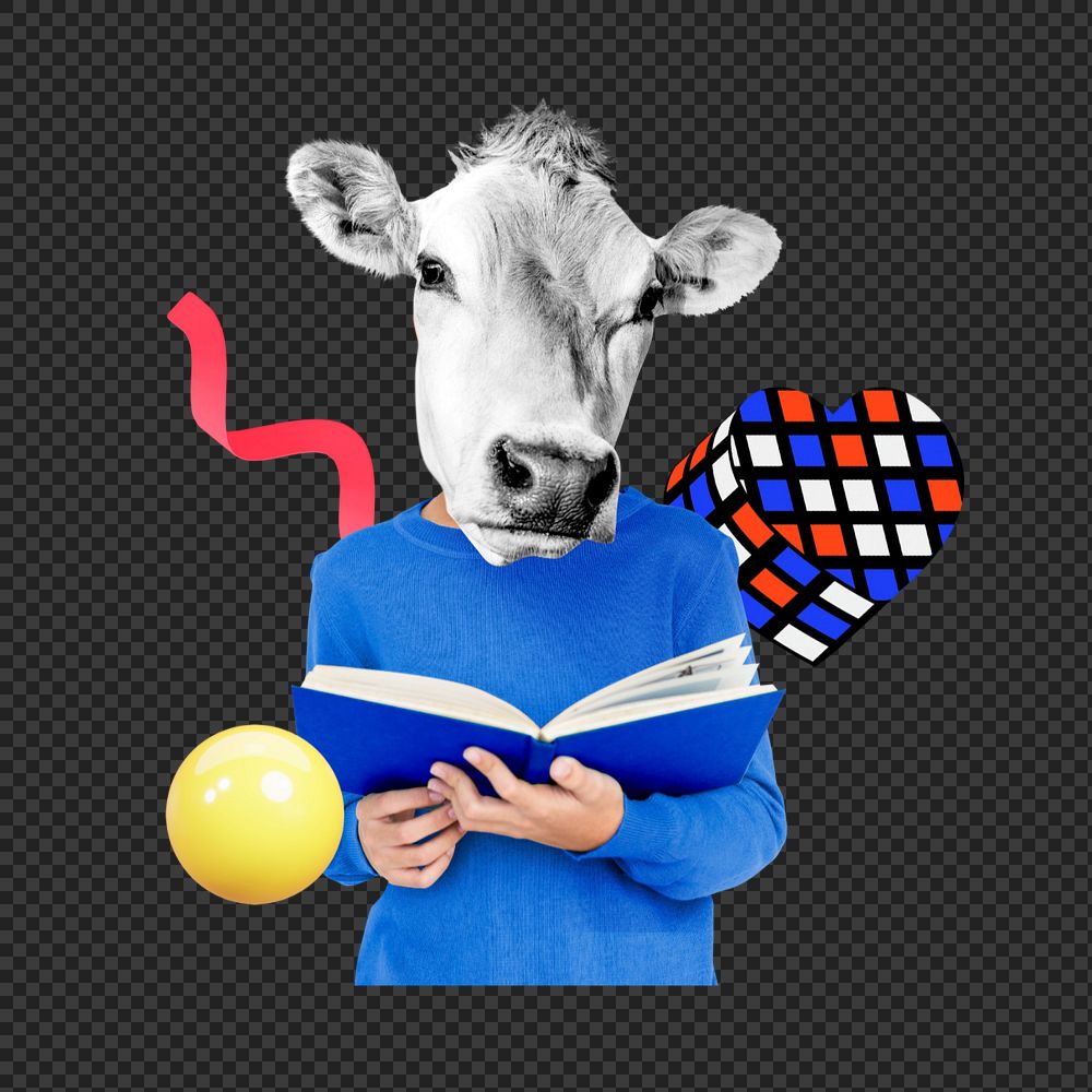 Reading png sticker, mixed media editable design