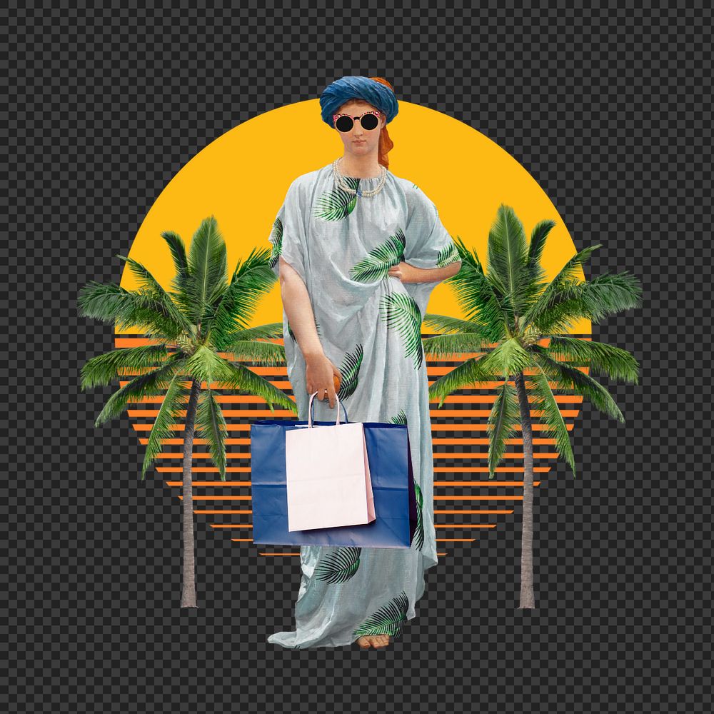 Summer shopping png sticker, mixed media editable design. Remixed by rawpixel.