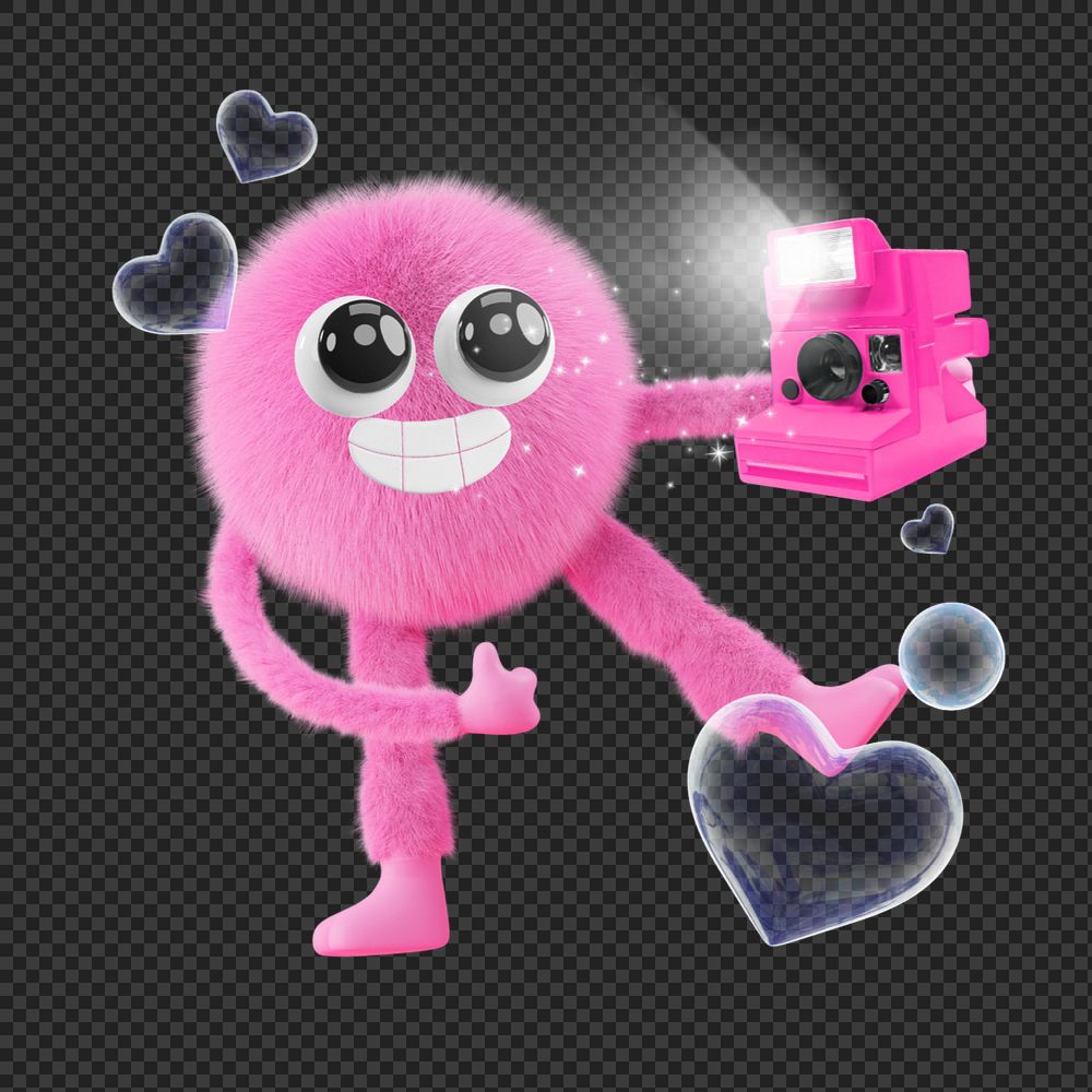 Camera monster sticker, mixed media editable design